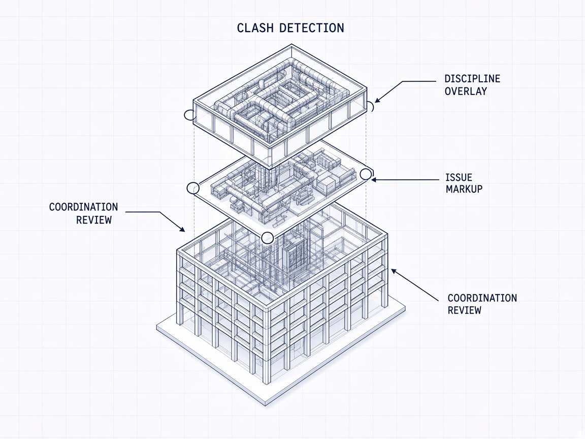 Clash detection with discipline overlay and issue markup